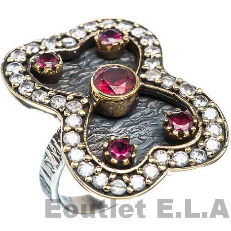 VINTAGE STYLE GENUINE GARNET SOLID SILVER RING-sz 7